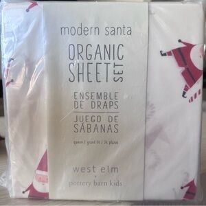 West Elm Modern Santa Organic Queen Sheet Set - Red and White